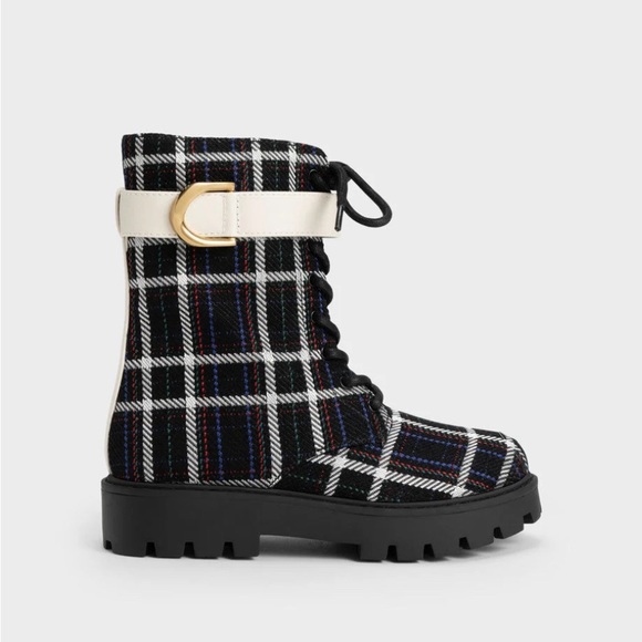Charles & Keith Other - Charles & Keith Gabine Check-Print Lace-Up Ankle Boots kids US 2 age 7.5